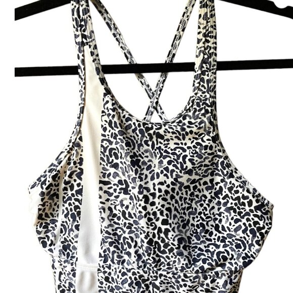 Athleta Size 32 B/C White Blue Black Zimbabwe Padded Leopard Print Swim Dress - Picture 2 of 7